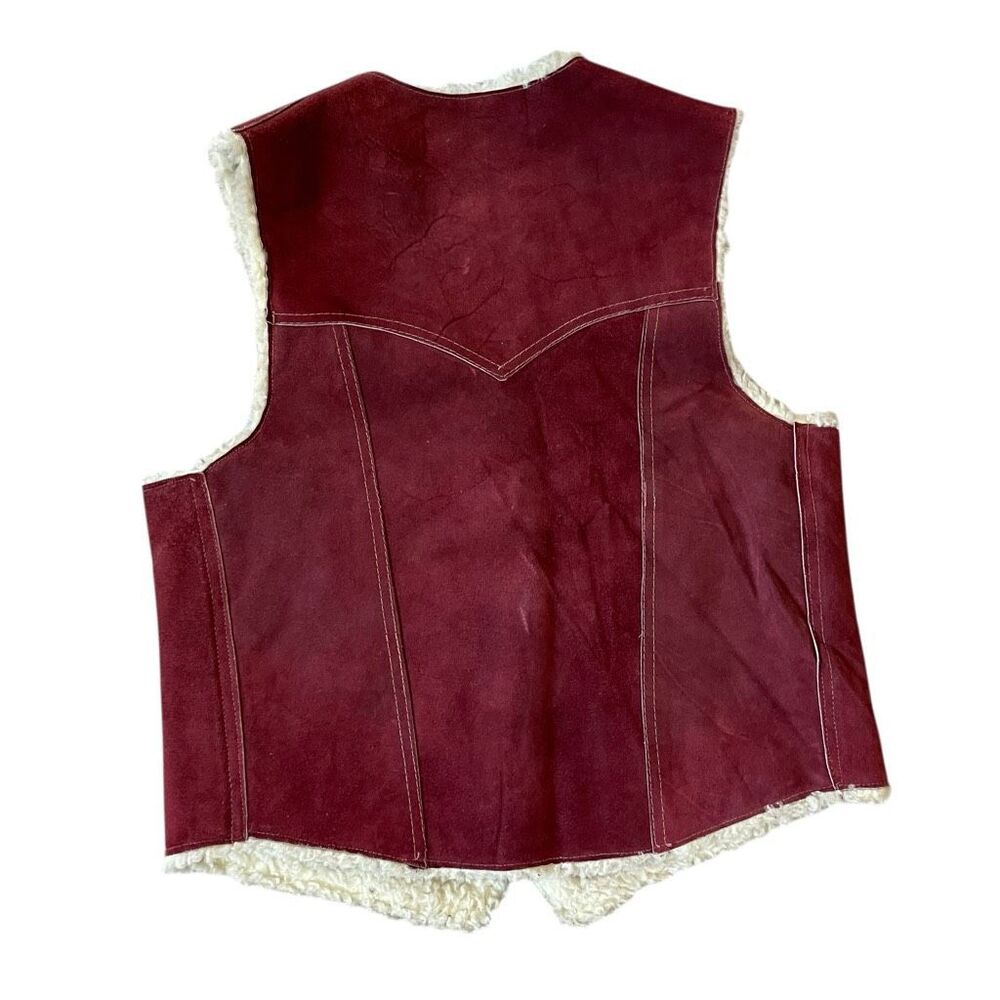 Vintage Western Suede Leather Vest Sherpa-Lined Red Leather - Picture 2 of 8
